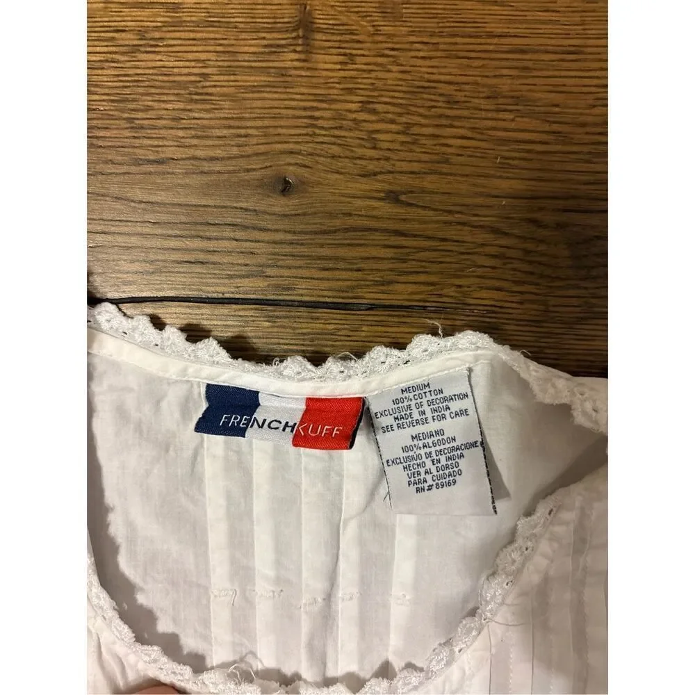 French Cuff M white shirt feminine cottage core button down